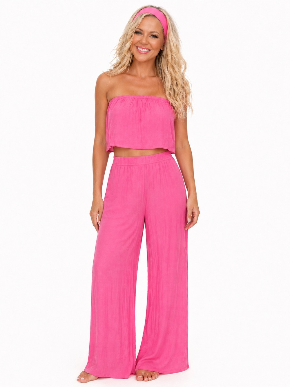 Barbie Pink Strapless 2 Piece Set Wide Leg Pants | SIZE SMALL | LIKE NEW 💖